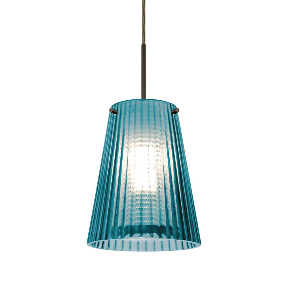 Besa Dion Pendant, Blue Shade, Bronze Finish, 1x9W LED