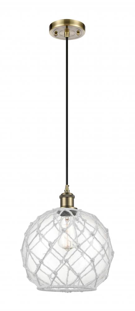 Farmhouse Rope - 1 Light - 10 inch - Antique Brass - Cord hung - Mini Pendant