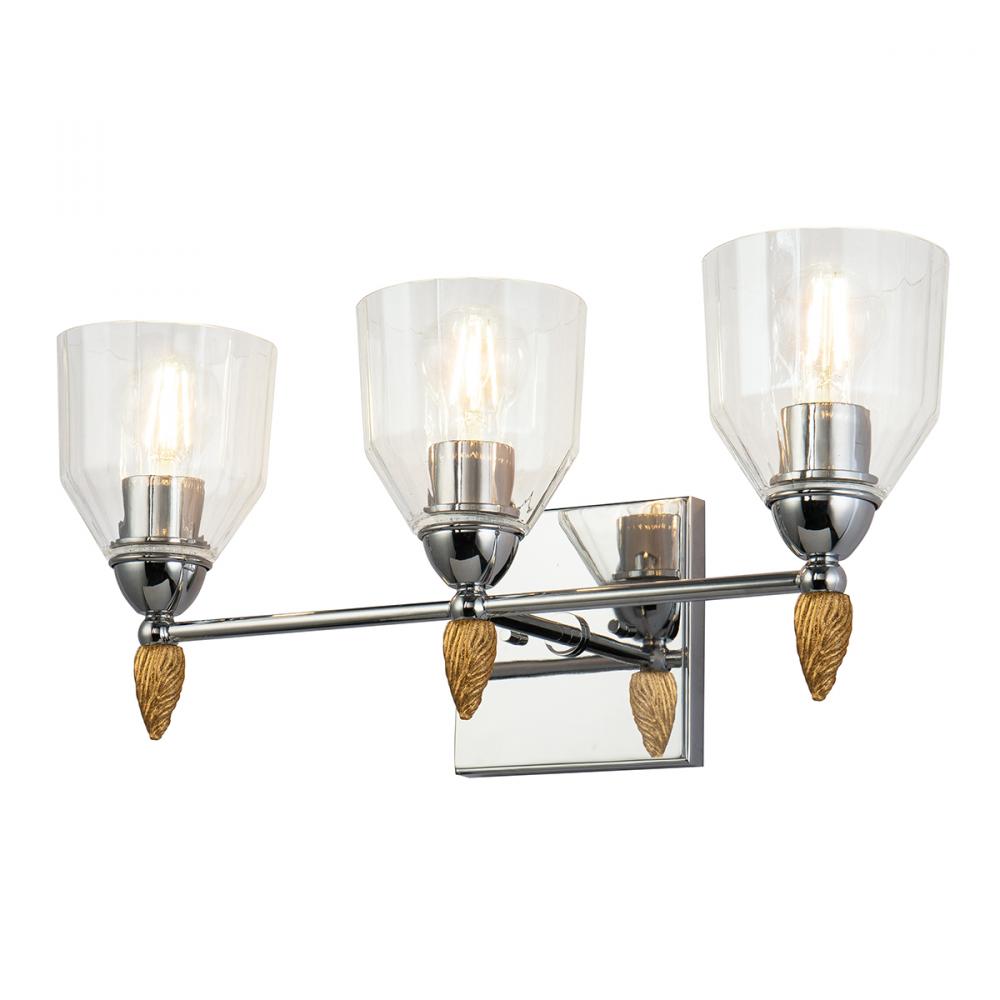 Felice 3 Light Vanity Light In Polished Chrome With Gold Accents