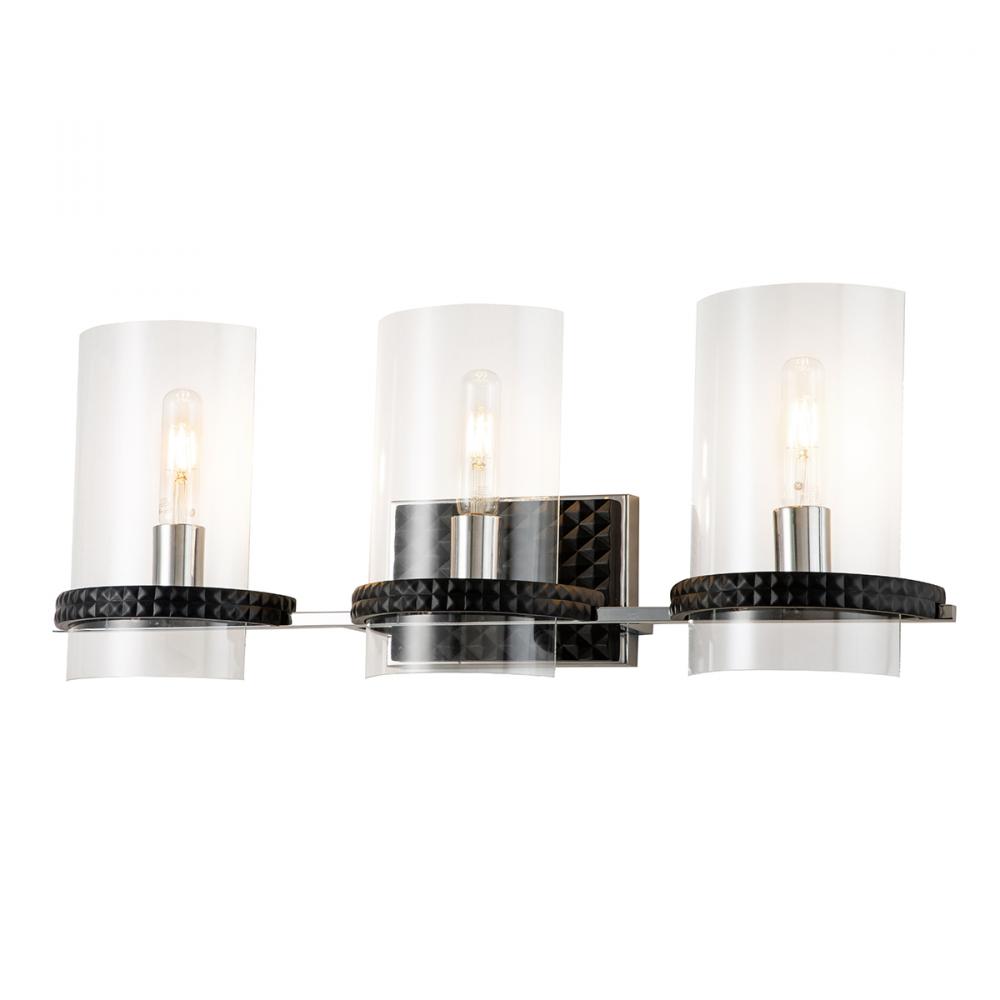 Mazant 3 Light Bath Bar in Black and Chrome