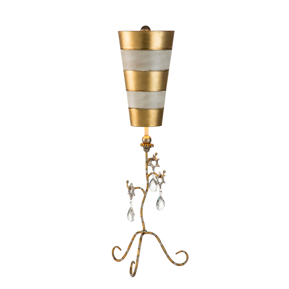 Tivoli Shabby Chic Distressed Gold Buffet Table Lamp Inverted Striped Shade